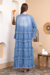 Oversized V Neck Long Sleeves Denim Dress with Layer Details in Blue