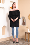 Off Shoulder Relaxed Fit 3/4 Sleeves Layered Blouse In Black
