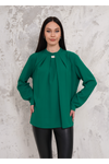 Oversized Long Sleeves Brooch Detailed Blouse in Green