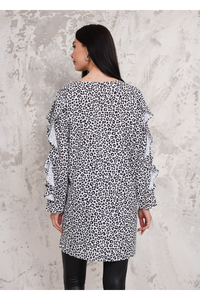 Oversized Long Ruffle Sleeve Relaxed Fit Tunic in Leopard Print