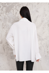 Oversized Pleated Tie Neck Long Bell Sleeves Blouse in White