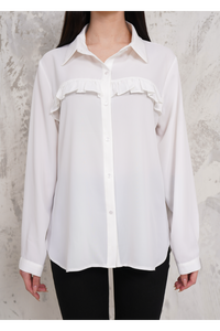 Oversized Frill Detailed Long Sleeves Blouse Shirt in White