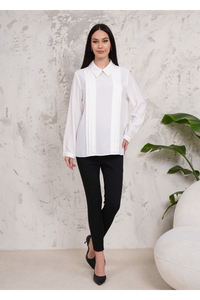 Oversized Long Sleeve Pleated Blouse in White