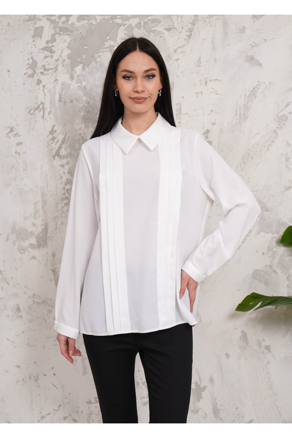 Oversized Long Sleeve Pleated Blouse in White
