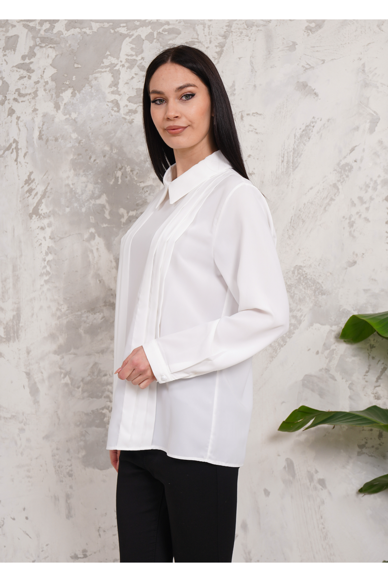 Oversized Long Sleeve Pleated Blouse in White