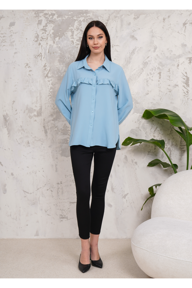 Oversized Frill Detailed Long Sleeves Blouse Shirt in Baby Blue