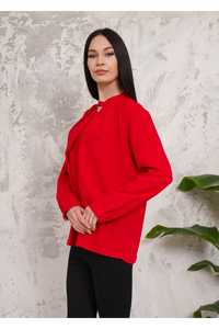 Oversized Long Sleeves Brooch Detailed Blouse in Red