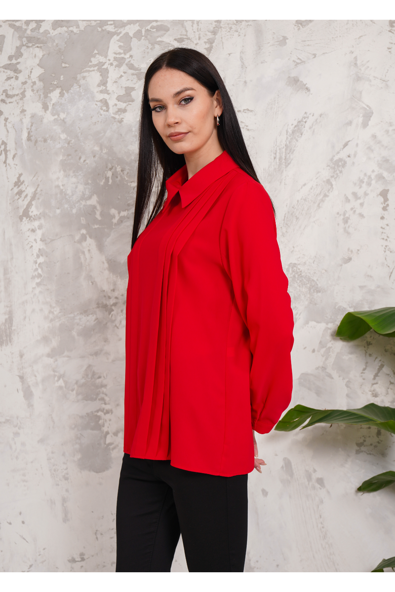 Oversized Long Sleeve Pleated Blouse in Red