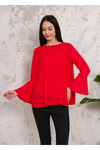 Oversized Bell Sleeve Detailed Pleated Blouse Top in Red