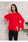 Oversized Bell Sleeve Detailed Pleated Blouse Top in Red