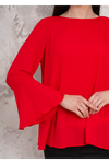 Oversized Bell Sleeve Detailed Pleated Blouse Top in Red