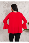 Oversized Bell Sleeve Detailed Pleated Blouse Top in Red