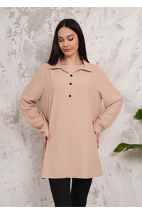 Oversized Long Sleeves Button Detailed Tunic in Beige