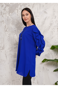 Oversized Long Ruffle Sleeve Relaxed Fit Tunic in Royal Blue