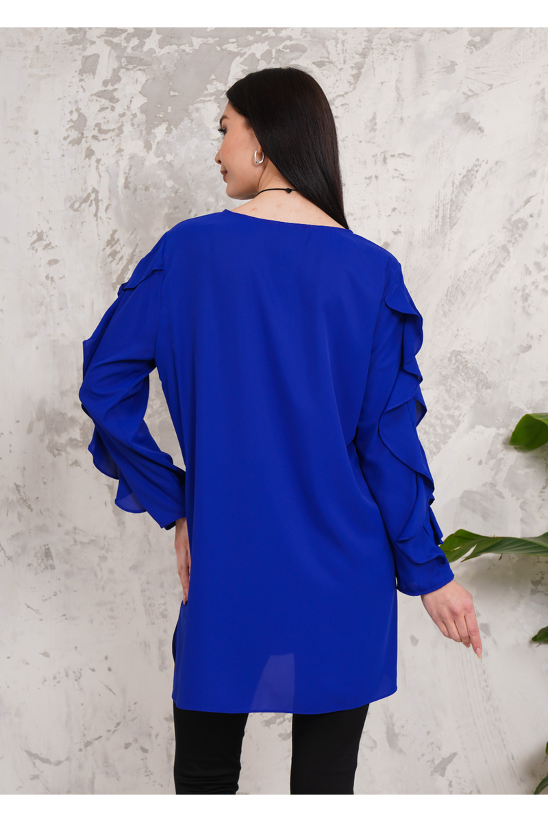 Oversized Long Ruffle Sleeve Relaxed Fit Tunic in Royal Blue
