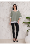 Oversized Double Layer Top and Shirt with 3/4 Sleeve in Khaki