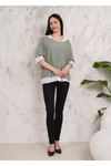 Oversized Double Layer Top and Shirt with 3/4 Sleeve in Khaki