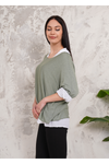 Oversized Double Layer Top and Shirt with 3/4 Sleeve in Khaki