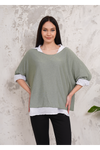 Oversized Double Layer Top and Shirt with 3/4 Sleeve in Khaki