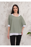 Oversized Double Layer Top and Shirt with 3/4 Sleeve in Khaki