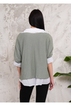 Oversized Double Layer Top and Shirt with 3/4 Sleeve in Khaki