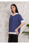 Oversized Double Layer Top and Shirt with 3/4 Sleeve in Blue