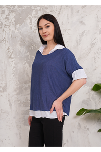 Oversized Double Layer Top and Shirt with 3/4 Sleeve in Blue