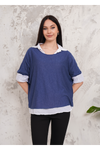 Oversized Double Layer Top and Shirt with 3/4 Sleeve in Blue