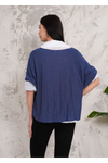 Oversized Double Layer Top and Shirt with 3/4 Sleeve in Blue