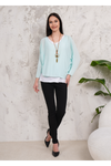 Oversized Long Sleeves Double Layered Top with Necklace in Mint