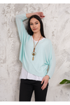 Oversized Long Sleeves Double Layered Top with Necklace in Mint