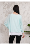 Oversized Long Sleeves Double Layered Top with Necklace in Mint