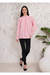 Oversized Long Sleeves Brooch Detailed Blouse in Pink