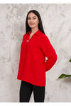 Relaxed Fit Long Sleeve Blouse with Tie Detail in Red