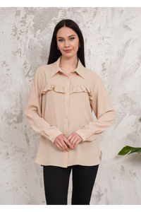 Oversized Frill Detailed Long Sleeves Blouse Shirt in Beige