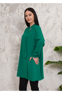 Relaxed Fit Long Sleeves Brooch Detailed Tunic in Green