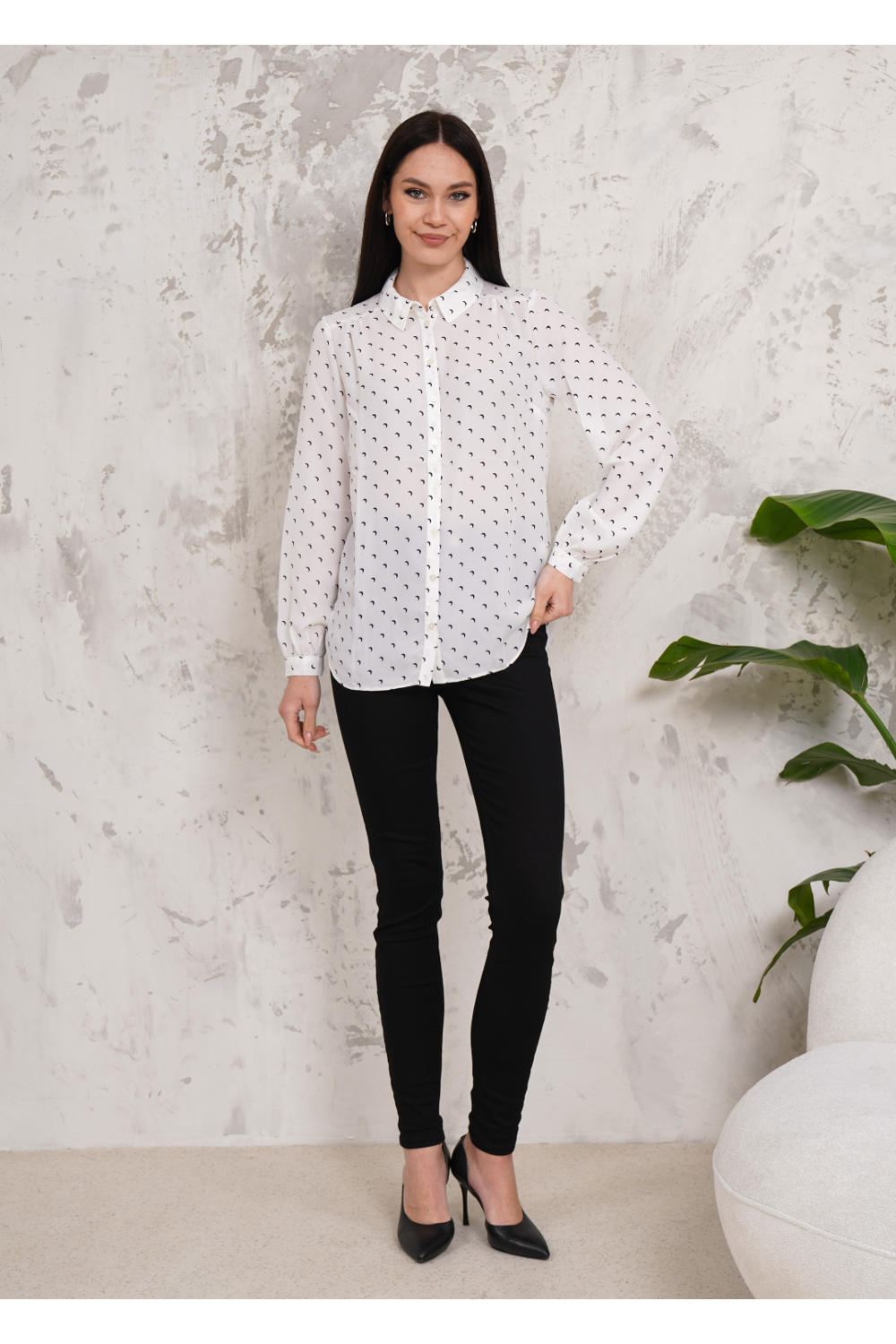 Oversized Long Sleeves Moon Printed Shirt in White