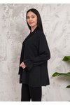 Oversized Pleated Tie Neck Long Bell Sleeves Blouse in Black