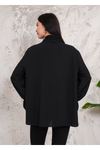 Oversized Pleated Tie Neck Long Bell Sleeves Blouse in Black