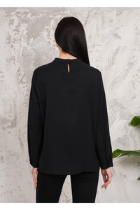 Relaxed Fit Long Sleeves Brooch Detailed Blouse in Black