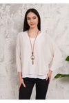 Oversized Long Sleeves Double Layered Top in Beige