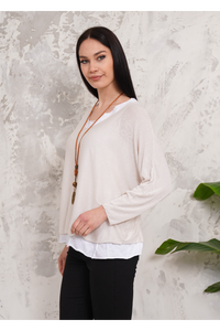 Oversized Long Sleeves Double Layered Top in Beige