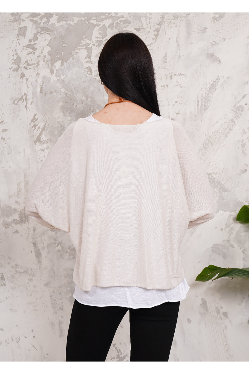 Oversized Long Sleeves Double Layered Top in Beige