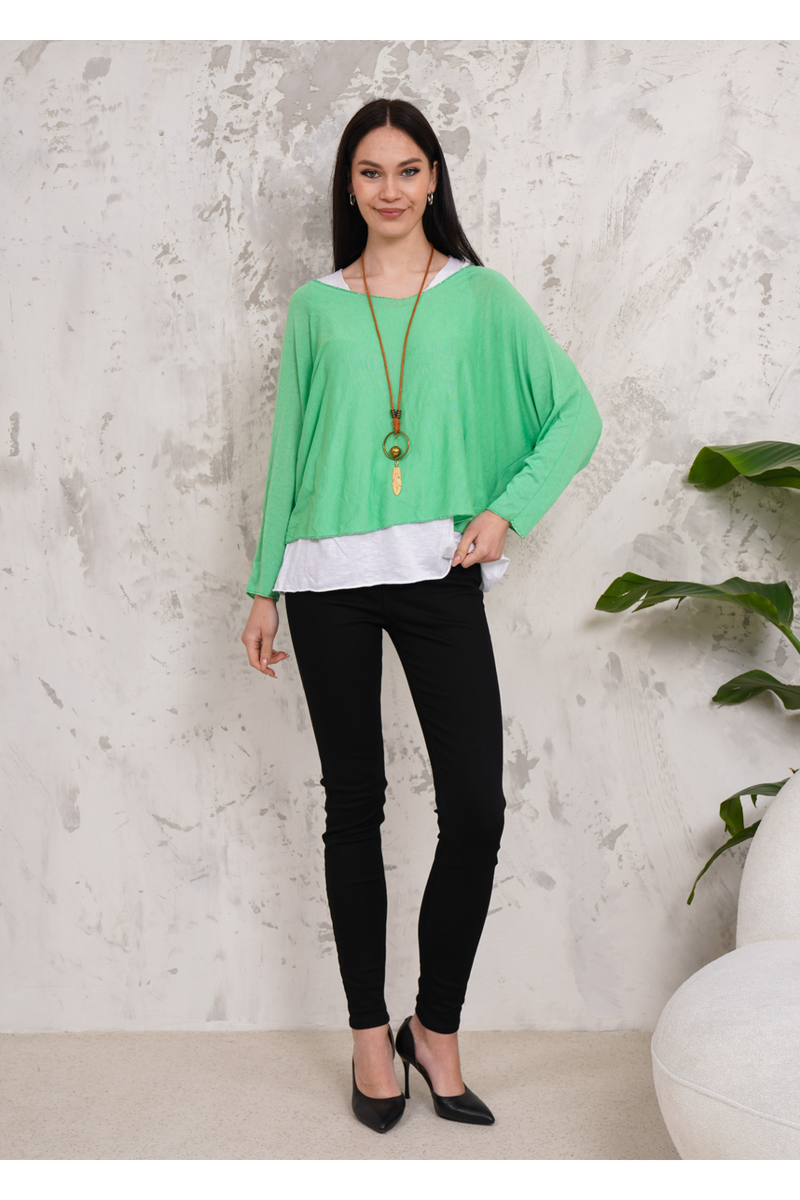 Oversized Long Sleeves Double Layered Top in Light Green