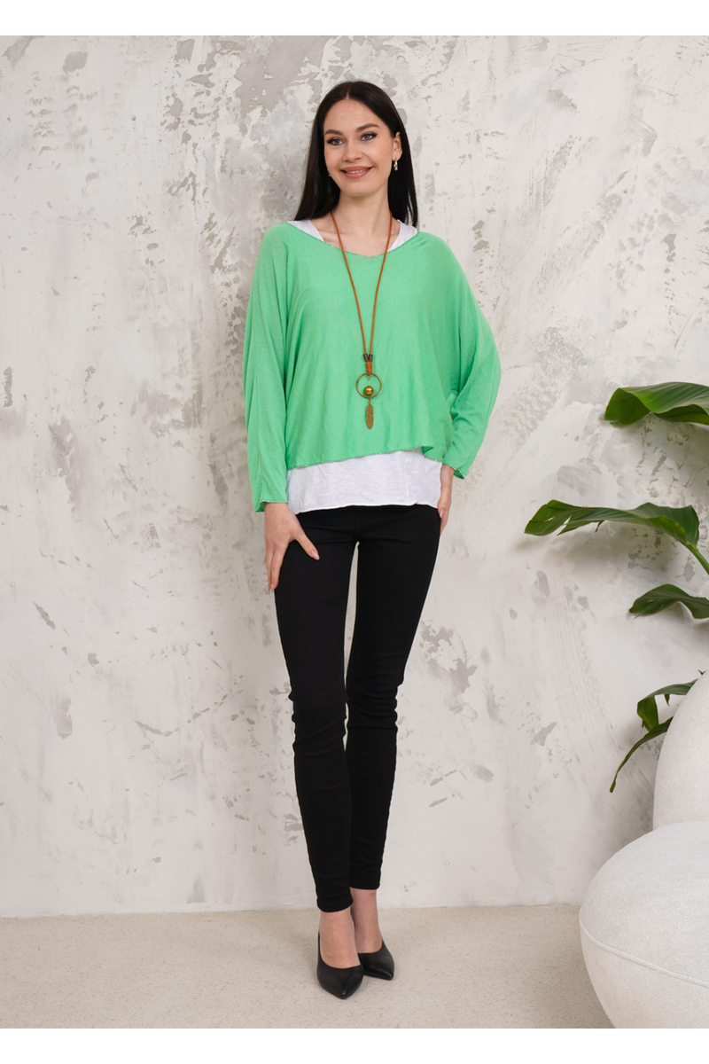 Oversized Long Sleeves Double Layered Top in Light Green