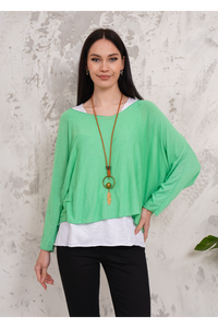 Oversized Long Sleeves Double Layered Top in Light Green