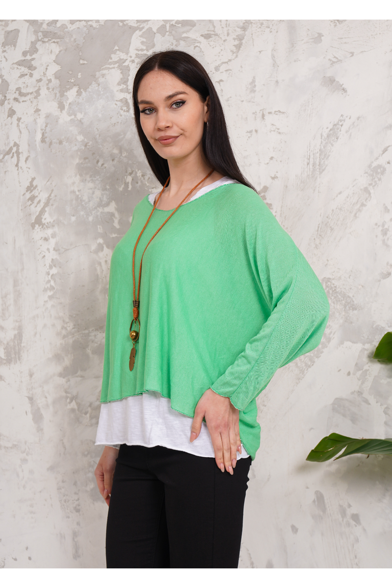 Oversized Long Sleeves Double Layered Top in Light Green
