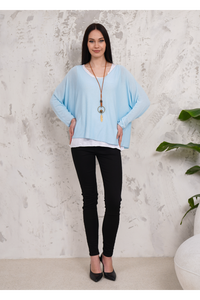 Oversized Long Sleeves Double Layered Top in Light Blue