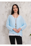 Oversized Long Sleeves Double Layered Top in Light Blue