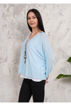 Oversized Long Sleeves Double Layered Top in Light Blue